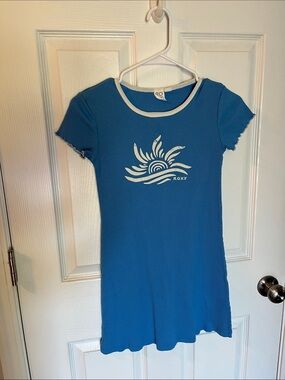 Roxy Blue Ribbed Tee Dress with White Graphic